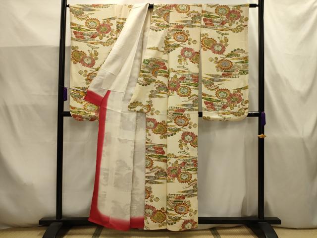 平和屋着物■小振袖 二尺袖 型染め 風景文 正絹 逸品 AABJ7786sx