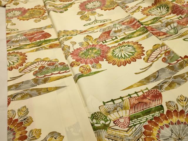 平和屋着物■小振袖 二尺袖 型染め 風景文 正絹 逸品 AABJ7786sx