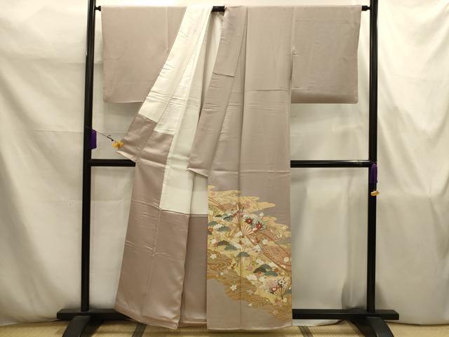 平和屋着物■豪華色留袖 駒刺繍 流水扇面花文 金彩 正絹 逸品 AABJ7794sx