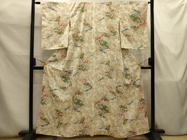平和屋着物■上質な小紋 扇面花文 正絹 逸品 AABJ7804sx