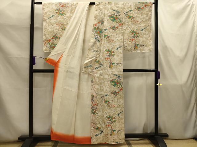 平和屋着物■上質な小紋 扇面花文 正絹 逸品 AABJ7804sx