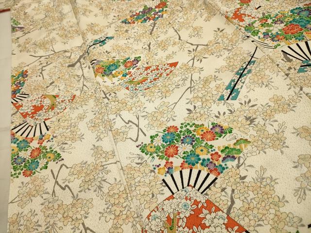 平和屋着物■上質な小紋 扇面花文 正絹 逸品 AABJ7804sx