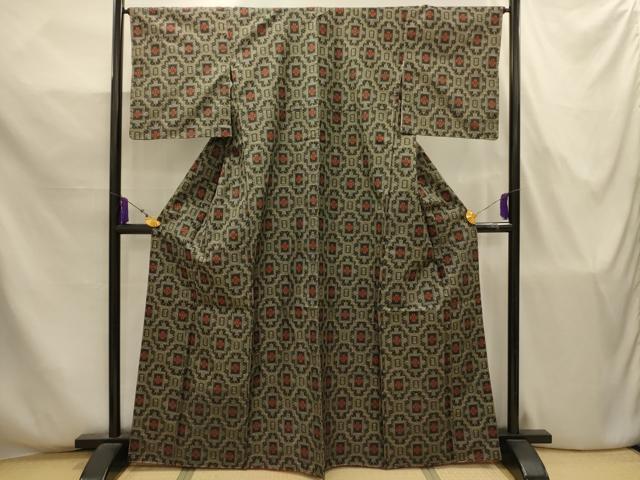 平和屋着物■本場村山大島紬 蜀江花文 正絹 逸品 AABJ7807sx