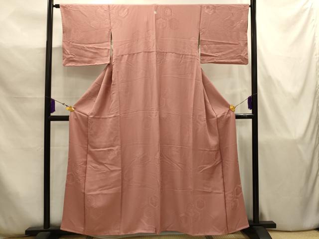 平和屋着物■上質な色無地 亀甲花地紋 洗朱色 正絹 逸品 AABJ7809sx