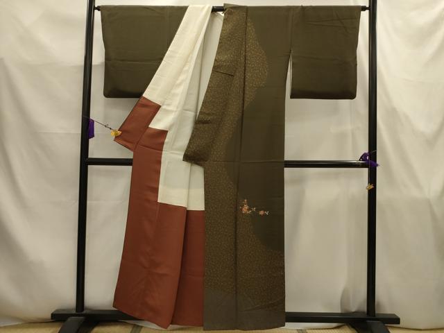 平和屋着物■訪問着 駒刺繍 草花文 正絹 逸品 AABJ7818sx