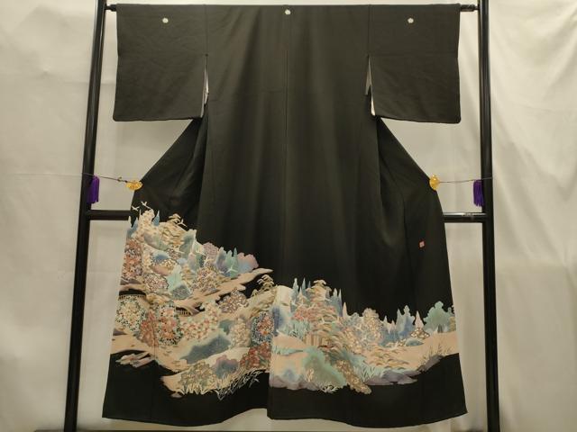 平和屋着物■豪華黒留袖 作家物 松竹梅飛鳥風景文 正絹 逸品 AABJ7823sx