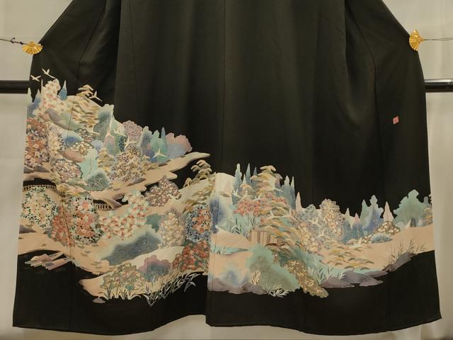 平和屋着物■豪華黒留袖 作家物 松竹梅飛鳥風景文 正絹 逸品 AABJ7823sx