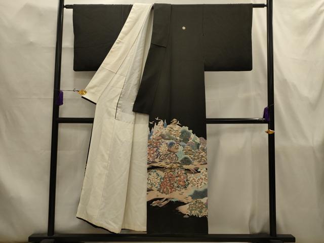 平和屋着物■豪華黒留袖 作家物 松竹梅飛鳥風景文 正絹 逸品 AABJ7823sx