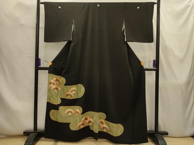 平和屋着物■豪華黒留袖 駒刺繍 霞取青海波 正絹 逸品 AABJ7826sx
