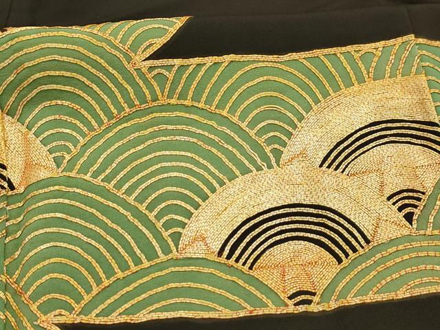 平和屋着物■豪華黒留袖 駒刺繍 霞取青海波 正絹 逸品 AABJ7826sx