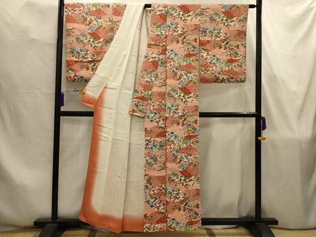 平和屋着物■上質な小紋 型染め 松竹梅風景文 正絹 逸品 AABJ7833sx