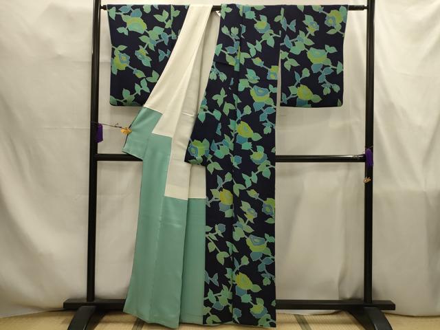 平和屋着物■上質な小紋 ろうけつ染め 枝花文 鬼しぼ縮緬 正絹 逸品 AABJ7834sx