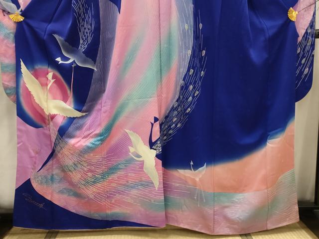 平和屋着物■Guy Laroche ギ・ラロッシュ 振袖 孔雀文 金銀彩 正絹 逸品 AABJ7836sx