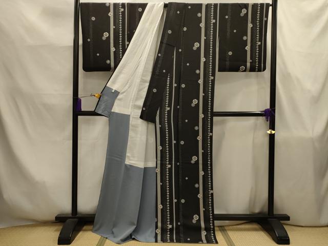 平和屋着物■上質な小紋 間道 黒地 正絹 逸品 AABJ7841sx