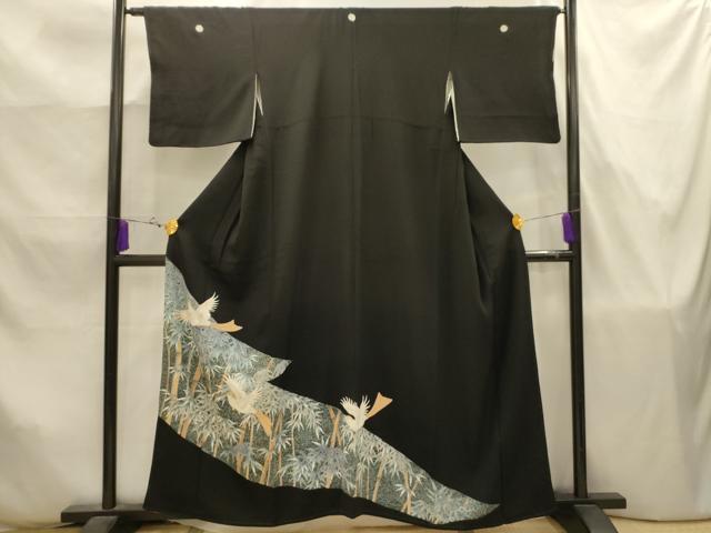 平和屋着物■豪華黒留袖 刺繍 笹竹飛鳥文 金糸 正絹 逸品 AABJ7843sx