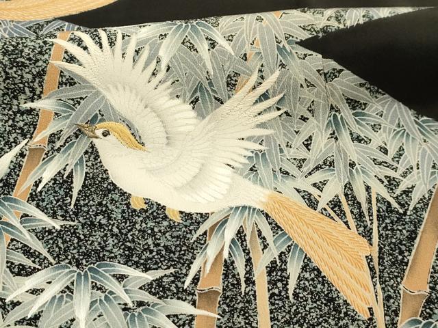 平和屋着物■豪華黒留袖 刺繍 笹竹飛鳥文 金糸 正絹 逸品 AABJ7843sx