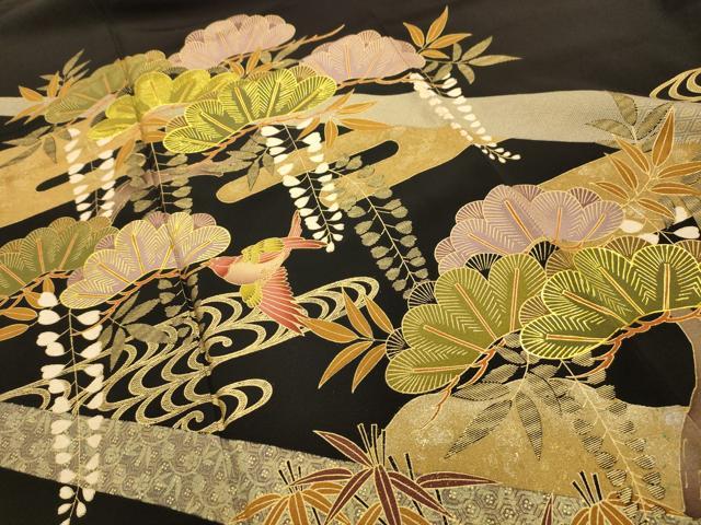 平和屋着物■豪華黒留袖 飛鶴浜松文 金彩 正絹 逸品 AABJ7853sx