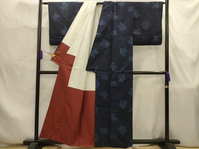 平和屋着物■上質な紬 楓 ちぢみ織 反端付き 正絹 逸品 AABJ7858sx