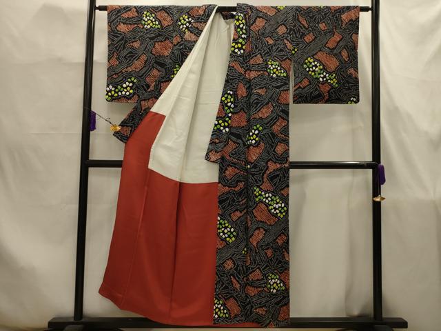 平和屋着物■上質な小紋 総絞り 幾何学文様 黒地 正絹 逸品 AABJ7862sx