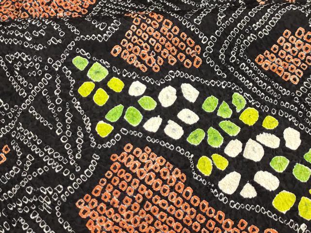 平和屋着物■上質な小紋 総絞り 幾何学文様 黒地 正絹 逸品 AABJ7862sx