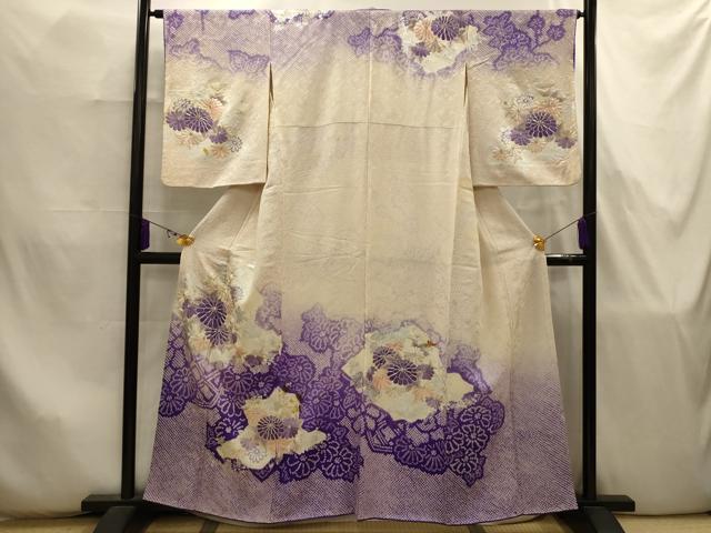 平和屋着物■訪問着 絞り 駒刺繍 草花文 銀彩 正絹 逸品 AABJ7887sx