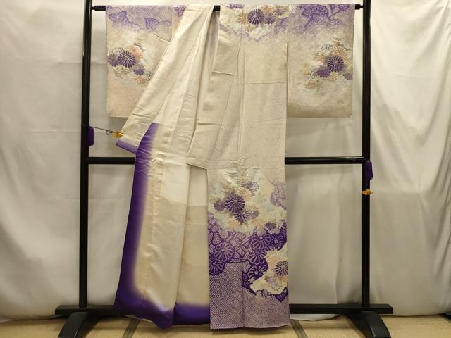 平和屋着物■訪問着 絞り 駒刺繍 草花文 銀彩 正絹 逸品 AABJ7887sx