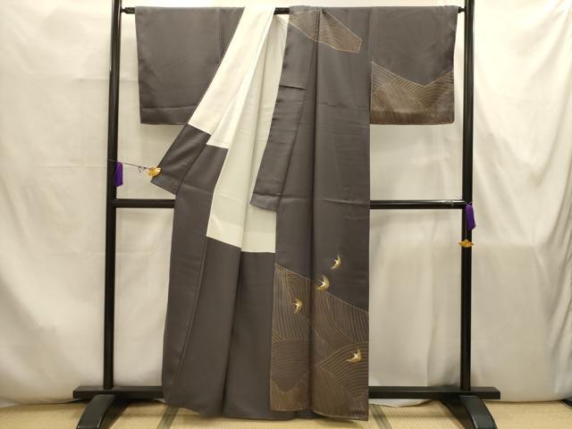 平和屋着物■訪問着 刺繍 立波飛鶴文 金糸 金彩 正絹 逸品 AABJ7896sx