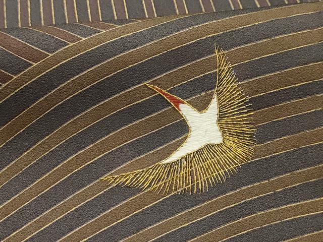 平和屋着物■訪問着 刺繍 立波飛鶴文 金糸 金彩 正絹 逸品 AABJ7896sx