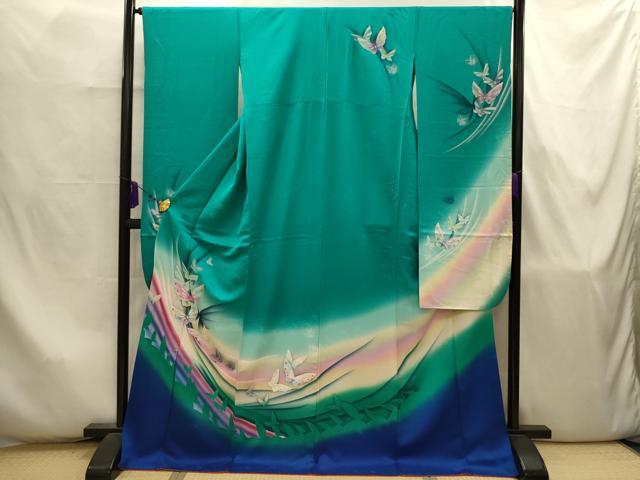 平和屋着物■豪華振袖 舞蝶文 暈し染め 金銀彩 ロング丈 正絹 逸品 AABJ7897sx