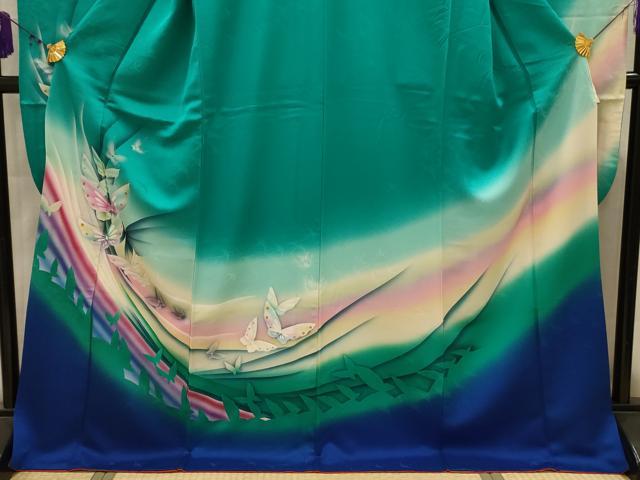 平和屋着物■豪華振袖 舞蝶文 暈し染め 金銀彩 ロング丈 正絹 逸品 AABJ7897sx