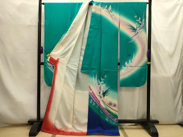 平和屋着物■豪華振袖 舞蝶文 暈し染め 金銀彩 ロング丈 正絹 逸品 AABJ7897sx