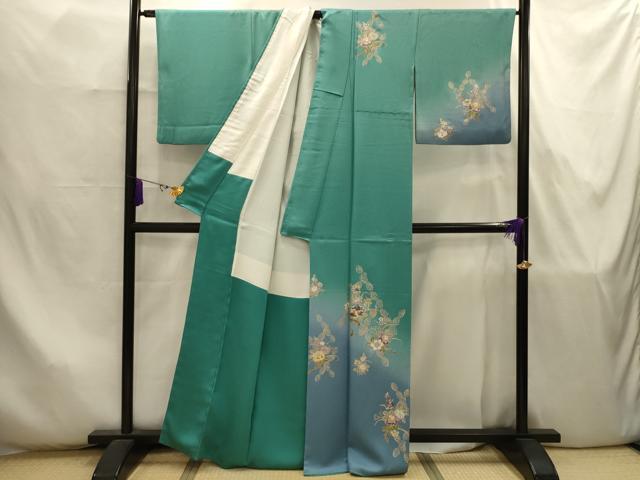 平和屋着物■訪問着 草花文 暈し染め 金銀彩 正絹 逸品 AABJ7898sx