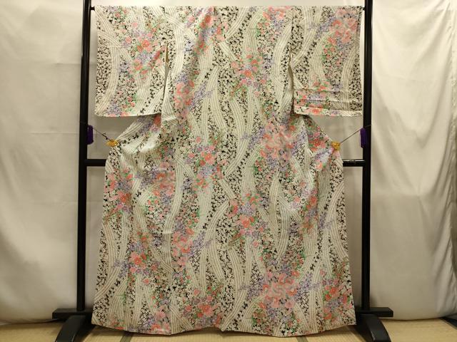 平和屋着物■上質な小紋 草花文 正絹 逸品 AABJ7901sx