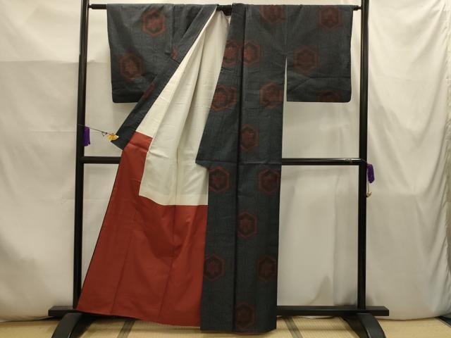 平和屋着物■本場大島紬 麻の葉亀甲文 正絹 逸品 AABJ7918sx