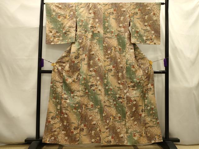 平和屋着物■上質な小紋 飛鶴扇面花文 金彩 正絹 逸品 AABJ7939sx