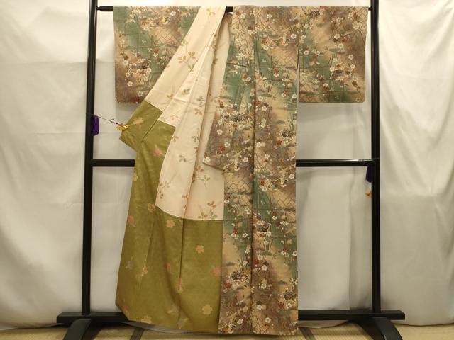 平和屋着物■上質な小紋 飛鶴扇面花文 金彩 正絹 逸品 AABJ7939sx