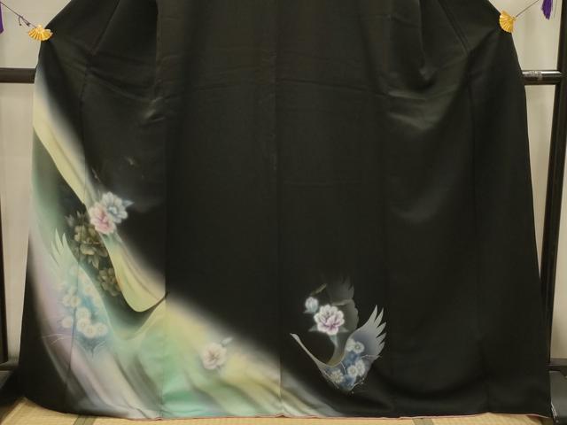 平和屋着物■訪問着 飛鶴花文 暈し染め 黒地 金銀彩 正絹 逸品 AABJ7945sx