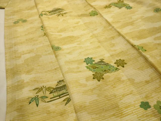 平和屋着物■上質な小紋 風景文 鬼しぼ縮緬 正絹 逸品 AABJ7952sx
