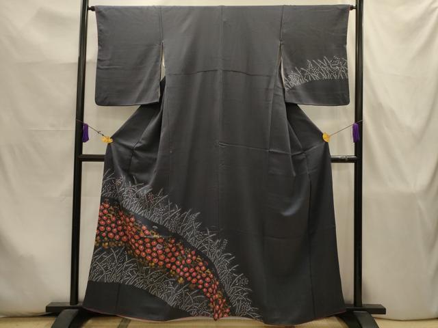平和屋着物■訪問着 絞り 刺繍 草花文 金彩 銀糸 正絹 逸品 AABJ7954sx