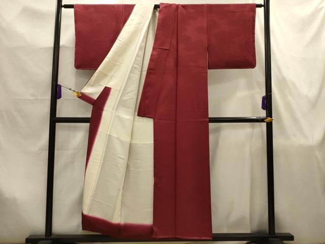平和屋着物■上質な色無地 霞地紋 葡萄茶色 正絹 逸品 AABJ7955sx