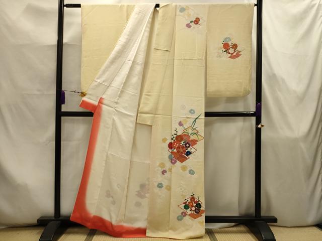 平和屋着物■訪問着 手描き 駒刺繍 松皮菱花文 金彩 正絹 逸品 AABJ7959sx