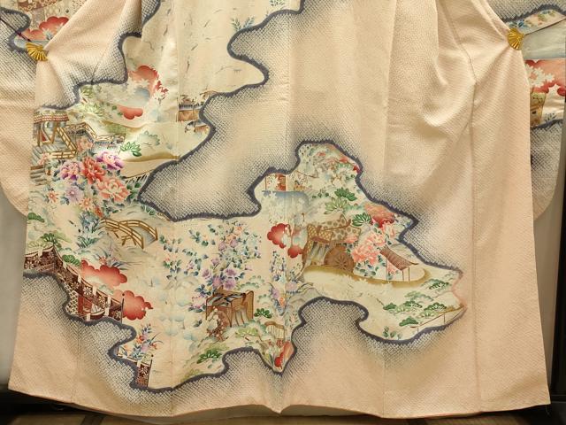 平和屋着物■豪華振袖 絞り 松竹梅 御所車風景文 金彩 正絹 逸品 AABJ7963sx