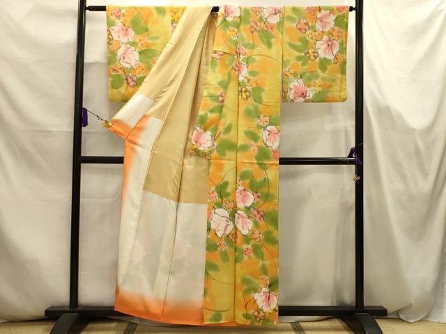 平和屋着物■上質な小紋 手描き 舞花文 暈し染め 正絹 逸品 AABJ7983sx