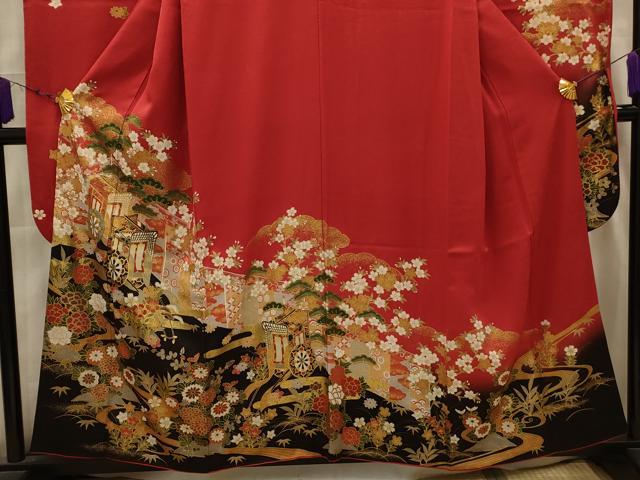 平和屋着物■豪華振袖 御所車花風景文 暈し染め 金彩 鈴乃屋扱い 正絹 逸品 AABJ7986sx