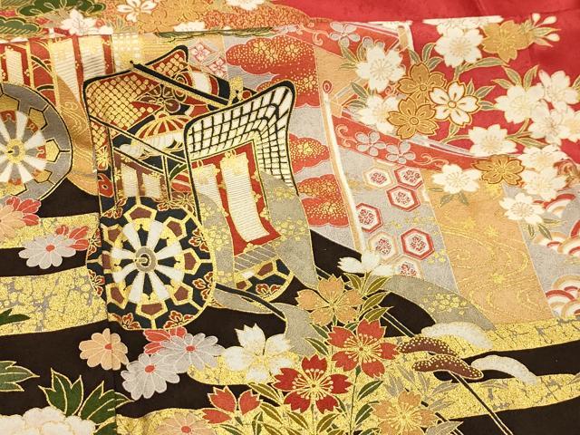 平和屋着物■豪華振袖 御所車花風景文 暈し染め 金彩 鈴乃屋扱い 正絹 逸品 AABJ7986sx