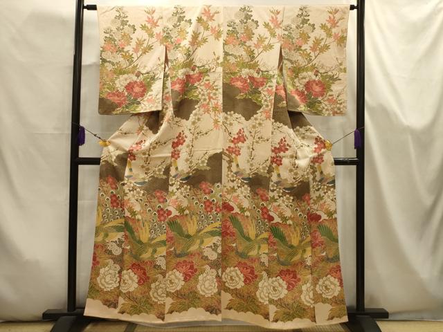 平和屋着物■訪問着 孔雀花文 金彩 正絹 逸品 AABJ7996sx