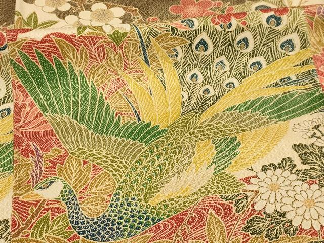 平和屋着物■訪問着 孔雀花文 金彩 正絹 逸品 AABJ7996sx