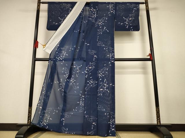 平和屋着物*夏物 小紋 絽 舞葉文 洗える着物 AABJ8001jd