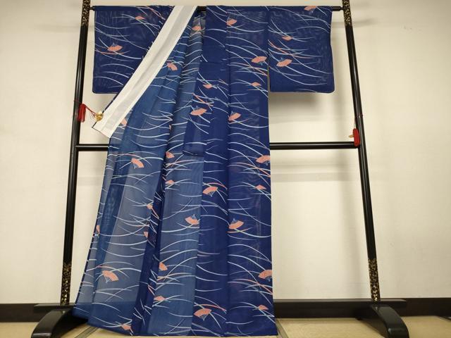 平和屋着物*夏物 小紋 絽 扇面花文 洗える着物 AABJ8002jd