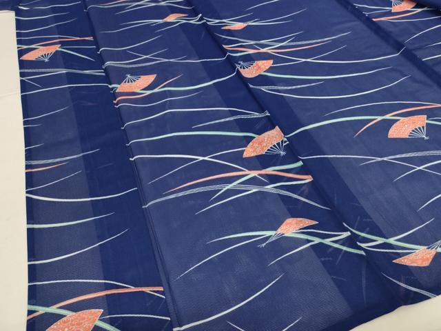平和屋着物*夏物 小紋 絽 扇面花文 洗える着物 AABJ8002jd